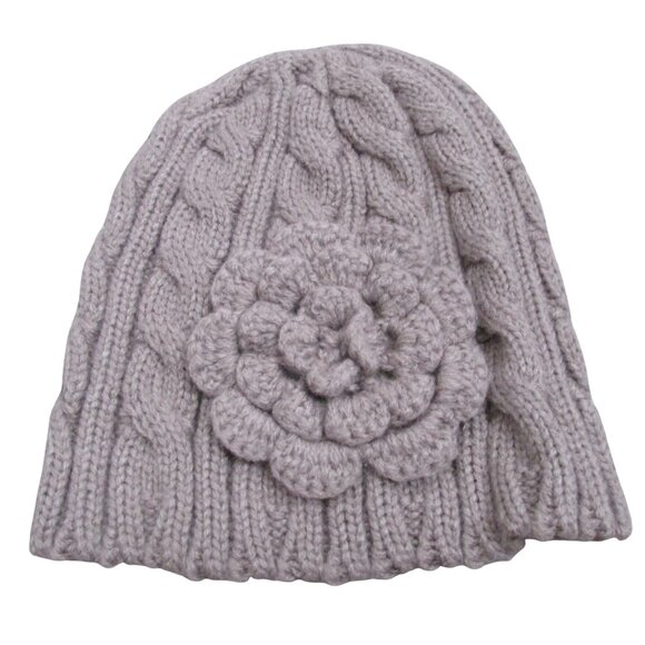 Womens Pullover Winter Beanie One Size Brown Floral Hat Cap - Picture 1 of 2